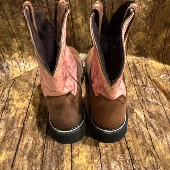 Justin Gypsy Brown and Pink Leather Western Boots Size 10B - Picture 3 of 7